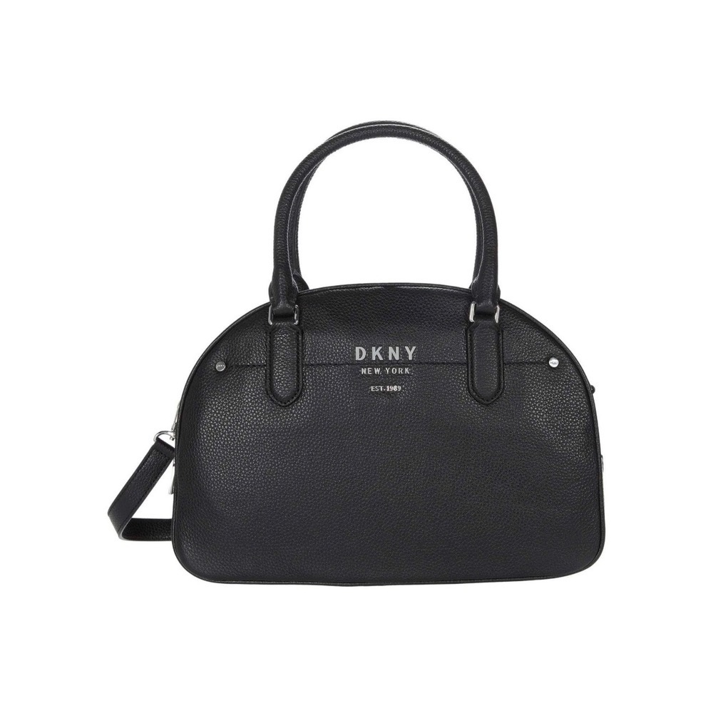 DKNY Crossbody Black Pebble Leather Medium Satchel Dome Bag Top Handle‎